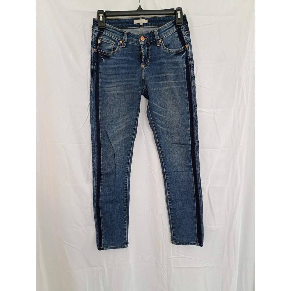 Dear John Denim Blue Mid Rise Skinny Jeans with Side Stripe